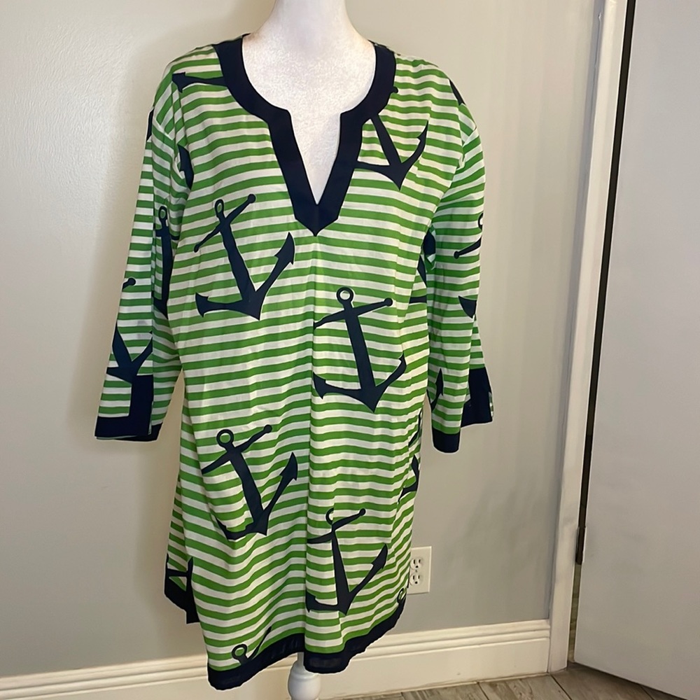 [Top It Off] Striped/Anchor Pattern Tunic/Cover Up - Size Large